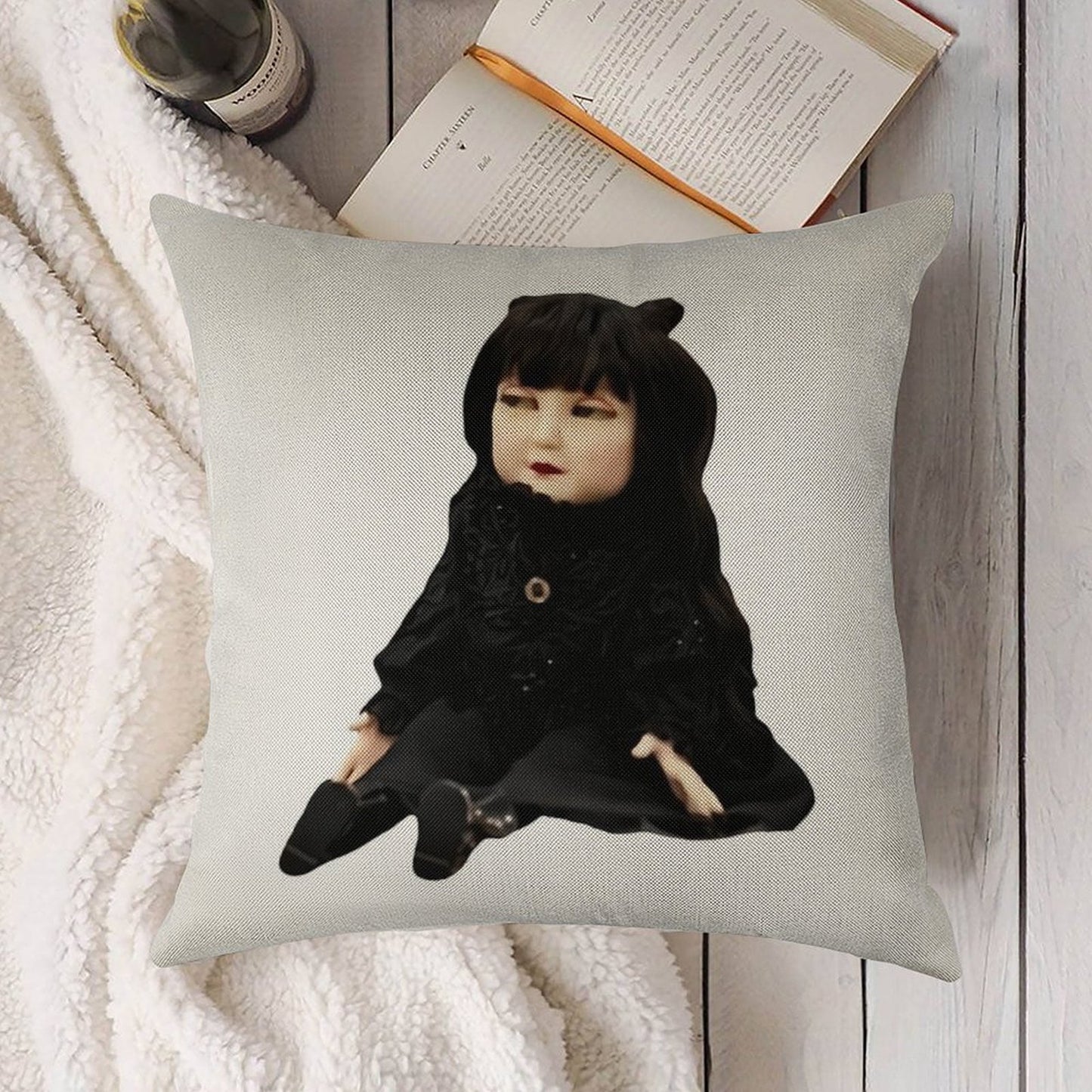 Nadja Doll Linen Throw Pillow Cover