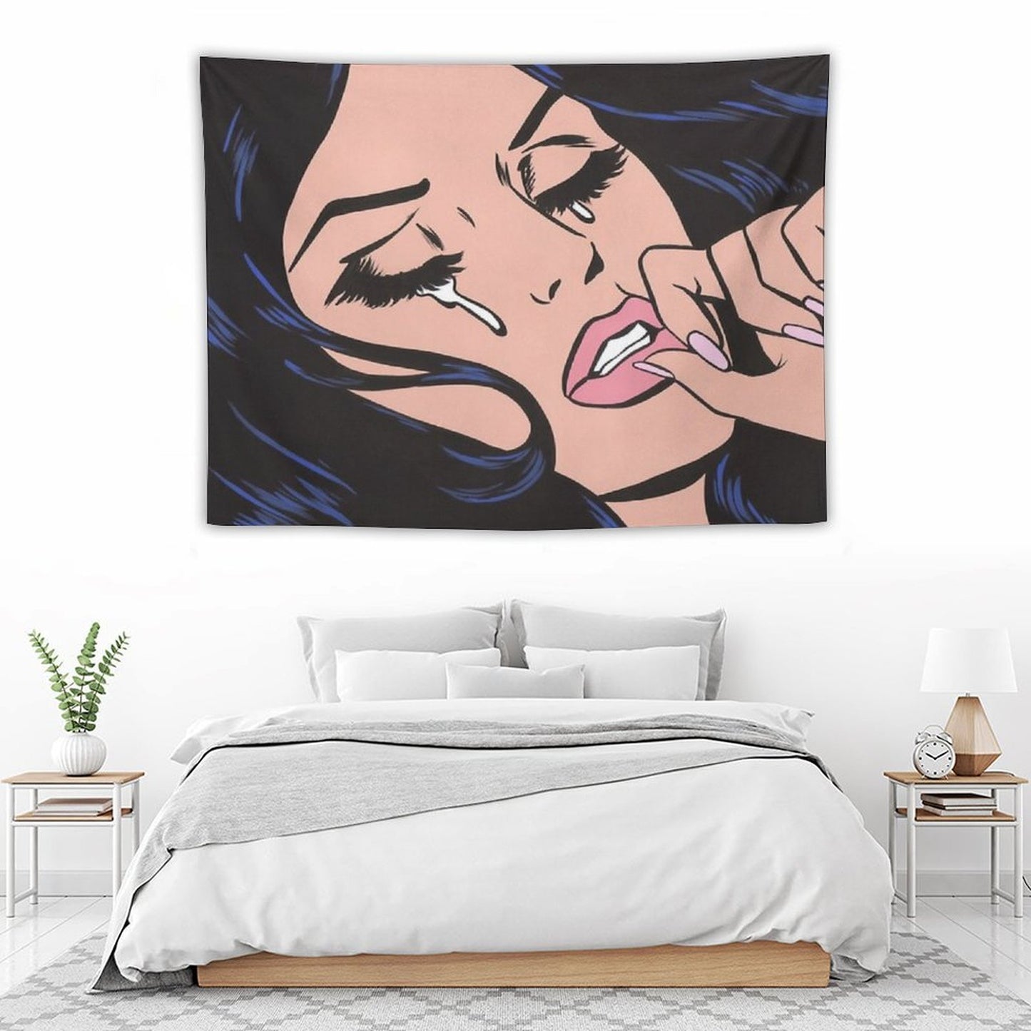 Black Hair Crying Comic Girl Tapestry