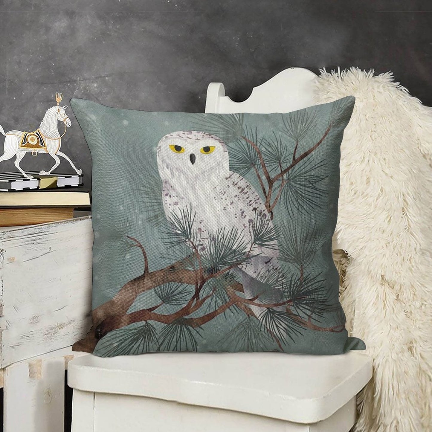 Snowy Linen Throw Pillow Cover