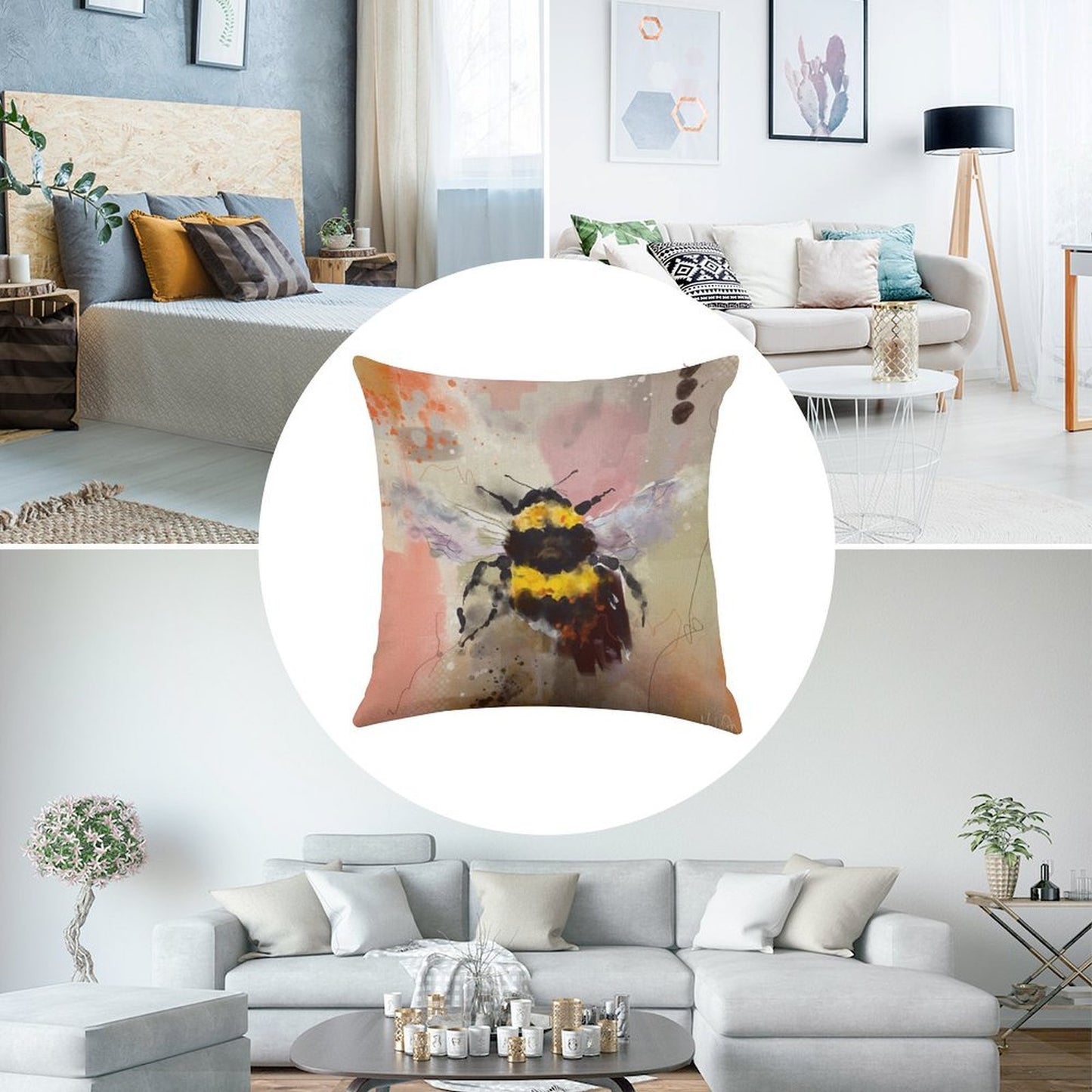 Bees Are Buzzing Linen Throw Pillow Cover