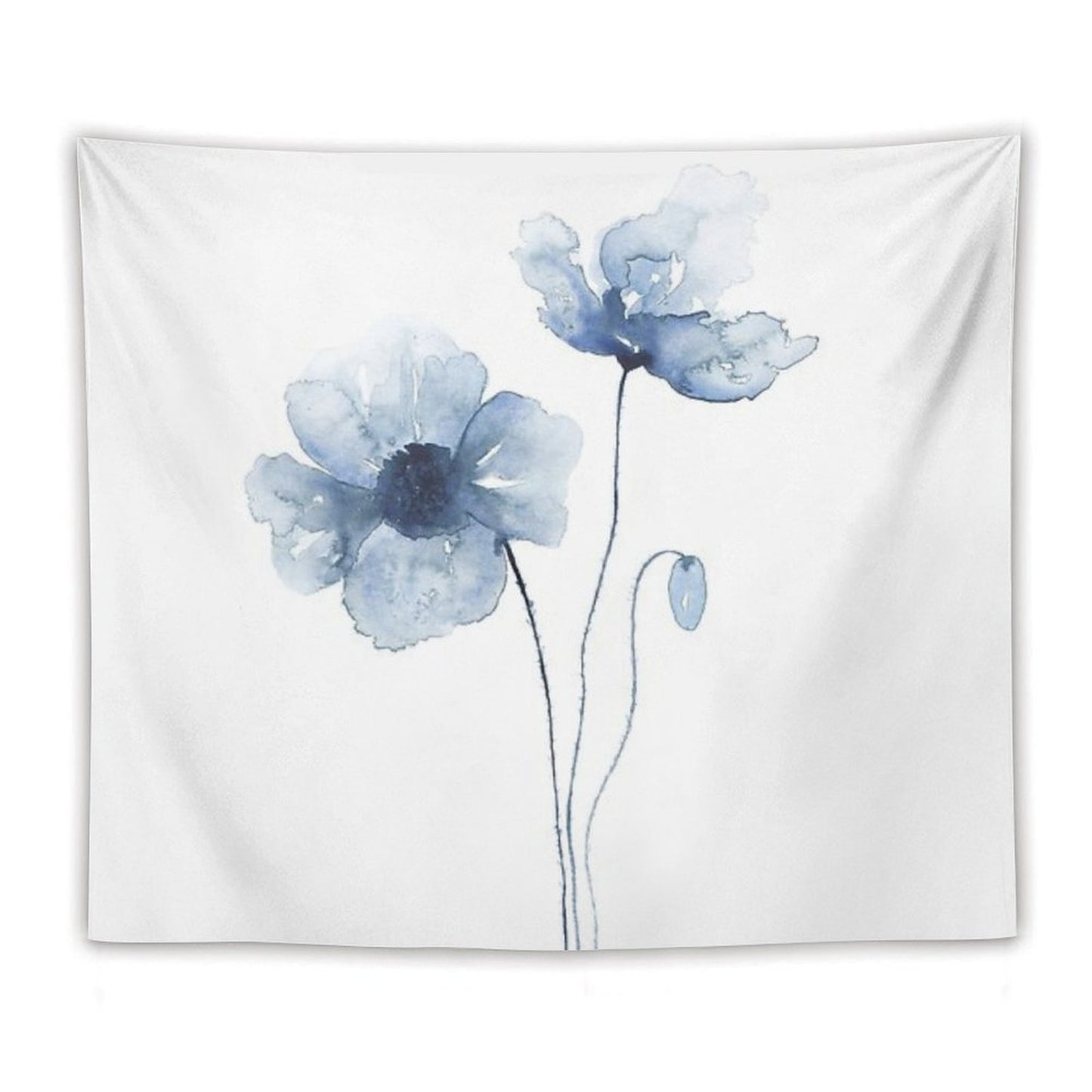 Blue Watercolor Poppies Tapestry