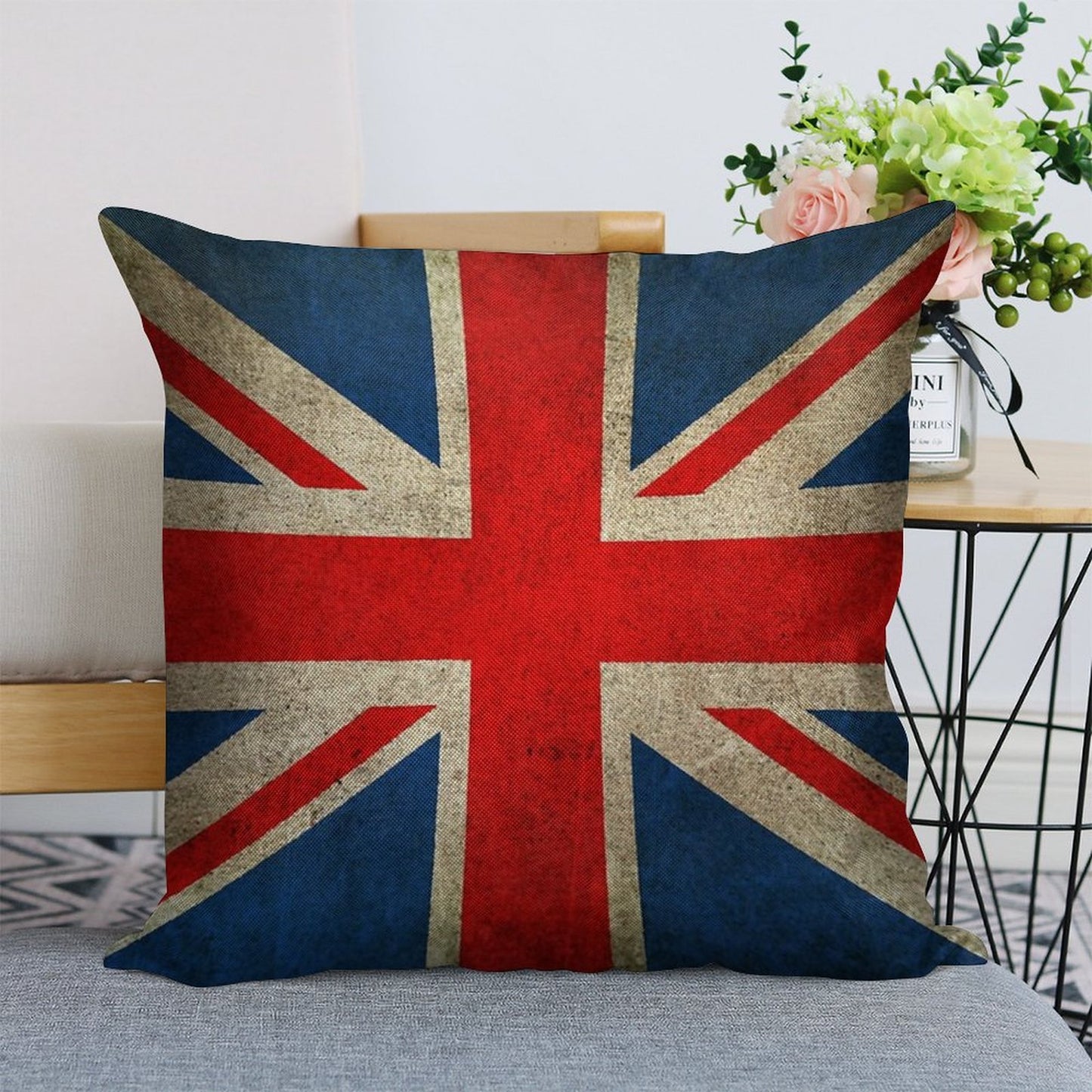 Old And Worn Distressed Vintage Union Jack Flag Linen Throw Pillow Cover