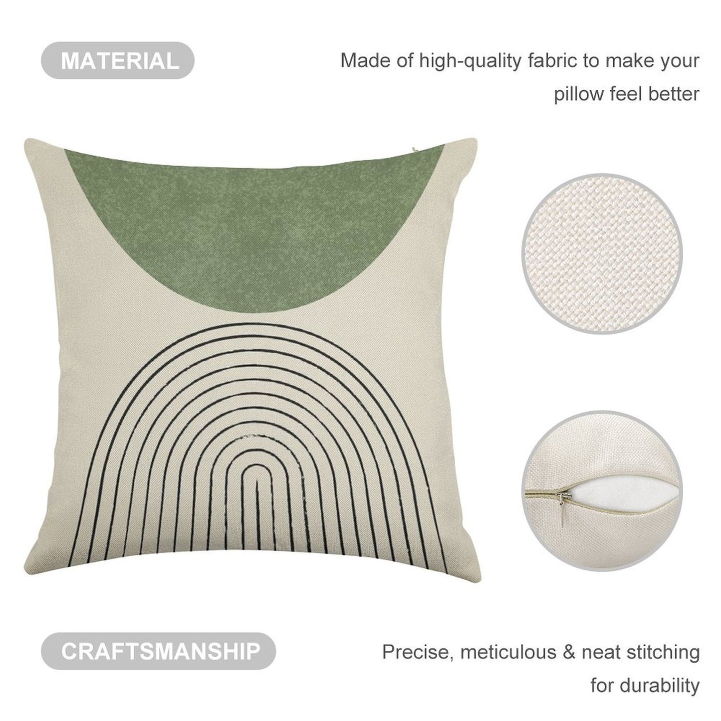 Arch Balance Green - Mid Century Modern Linen Throw Pillow Cover