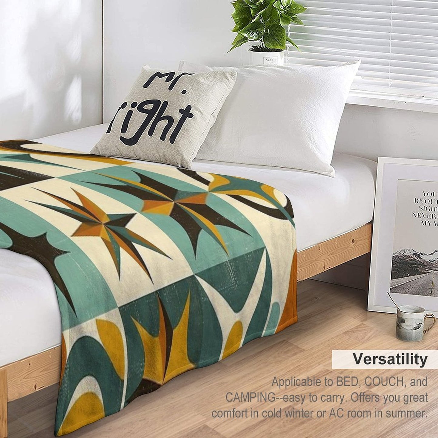 Retro Geometric Pattern Art Throw Blanket