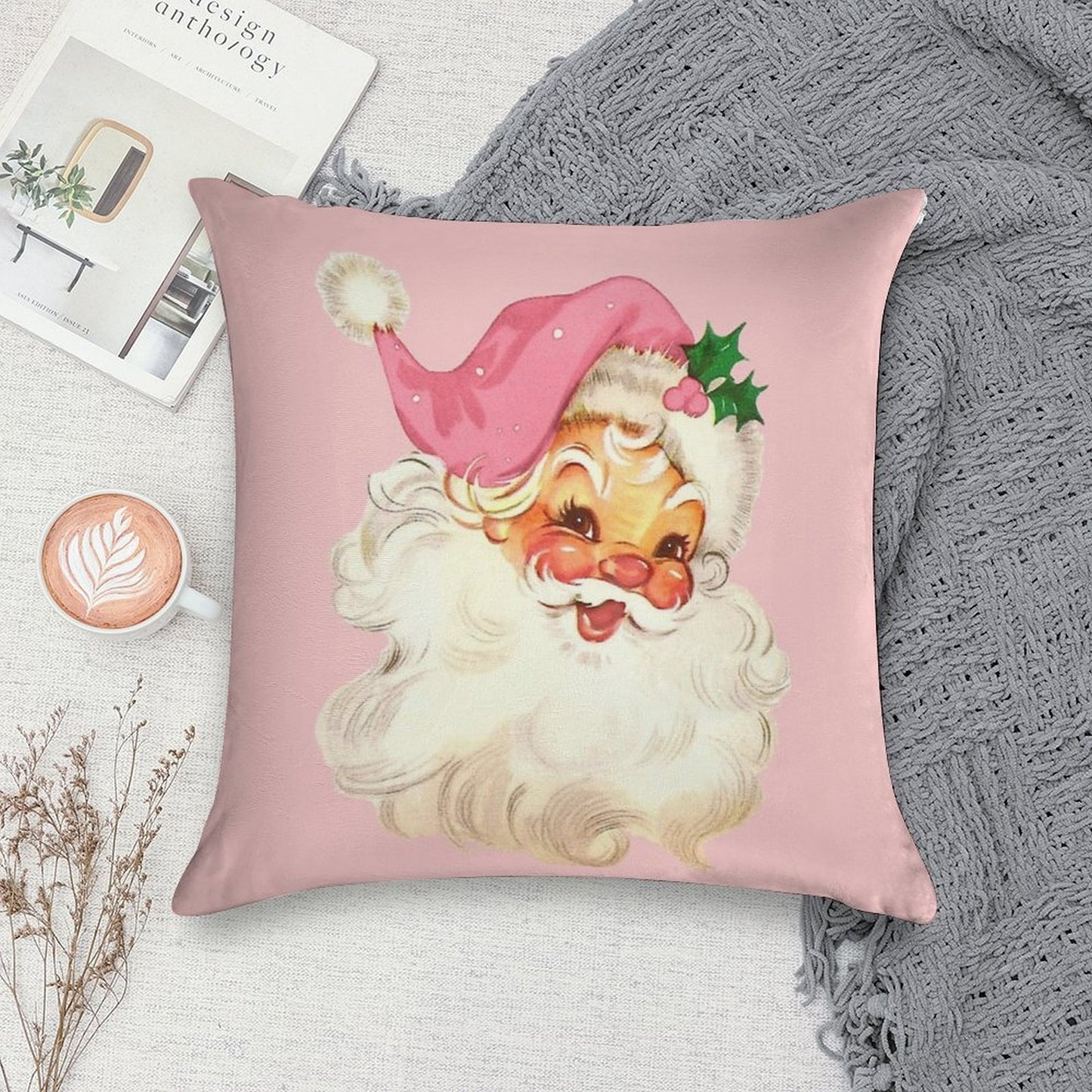 Retro Santa Claus Pink Soft Ultra-Soft Texture Throw Pillow