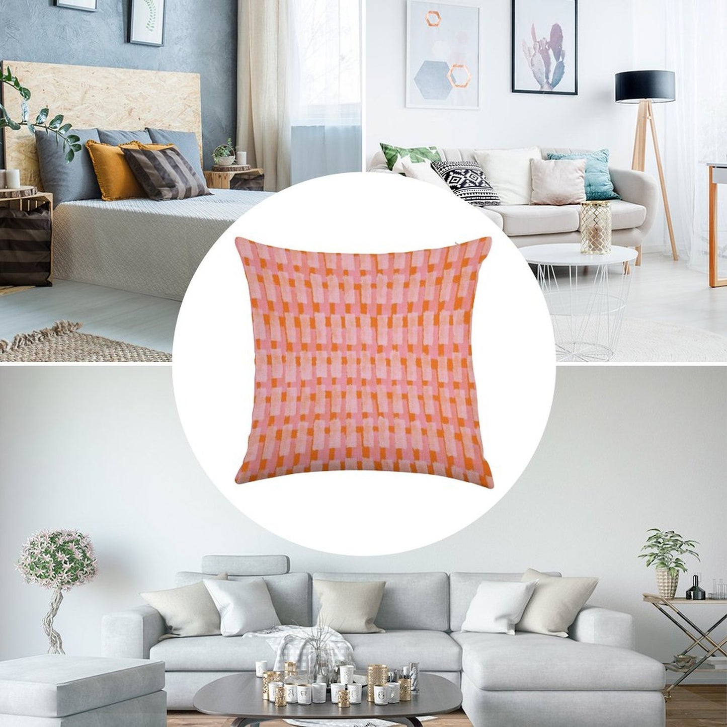 Pink And Orange, Brush Strokes, Geometric Linen Throw Pillow Cover