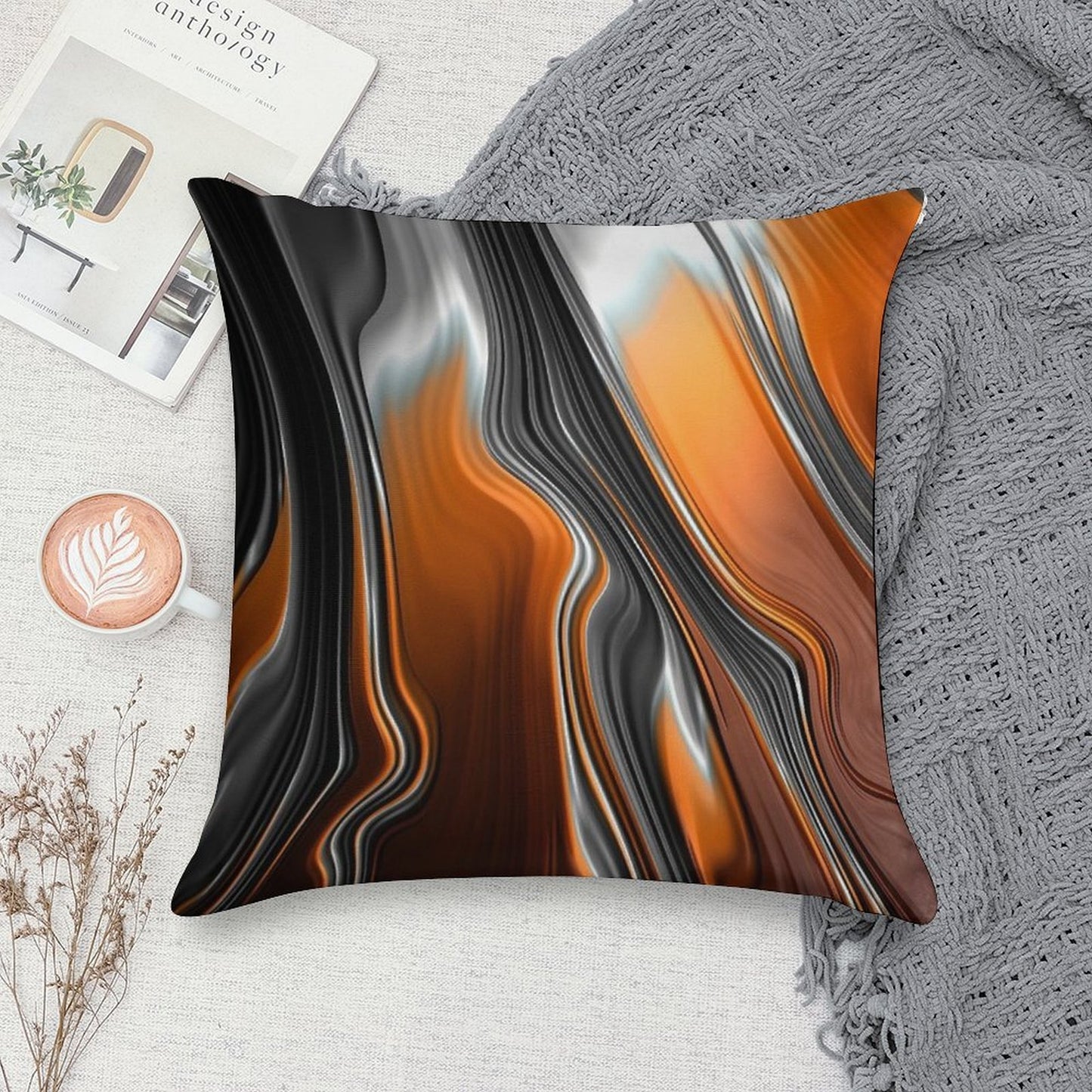 Orange And Black Paint Soft Home Decor Throw Pillow