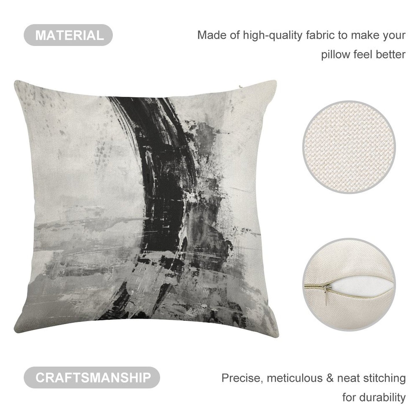 Gray Abstract Linen Throw Pillow Cover