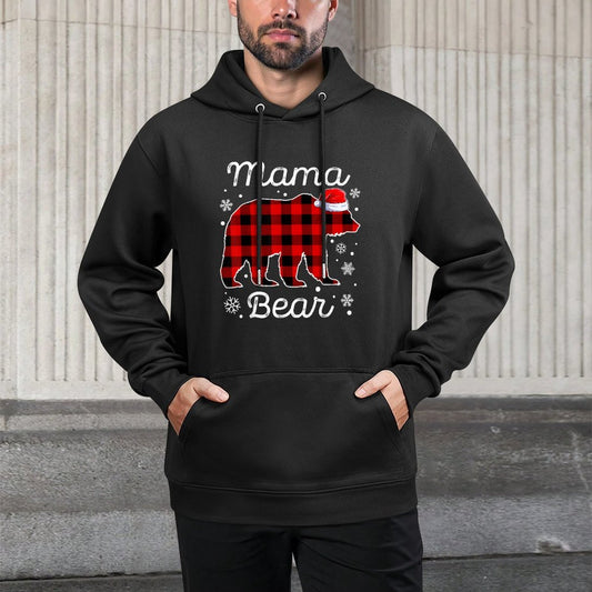 Mama Bear Christmas Pajamas Red Plaid Buffalo Family Machine Washable Hoodie