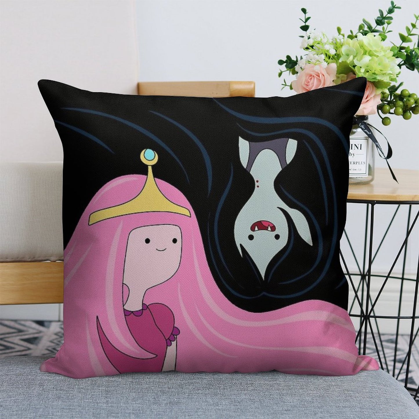 Princess Bubblegum And Marceline Linen Throw Pillow Cover