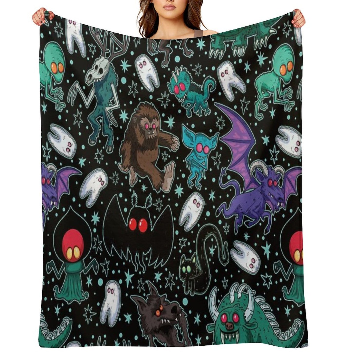Cryptids Night Black Throw Blanket