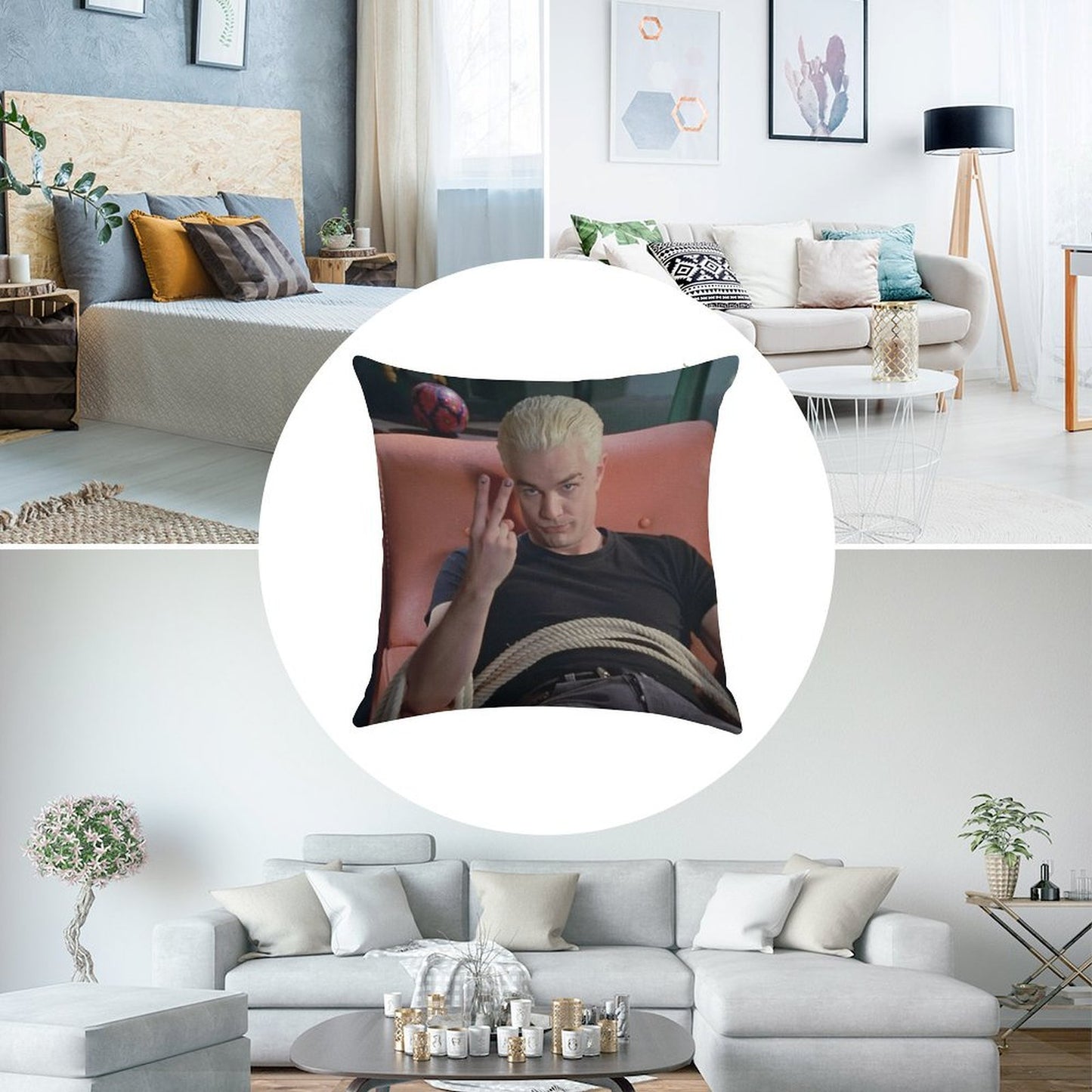 Spike Peace Sign Buffy The Vampire Slayer Linen Throw Pillow Cover