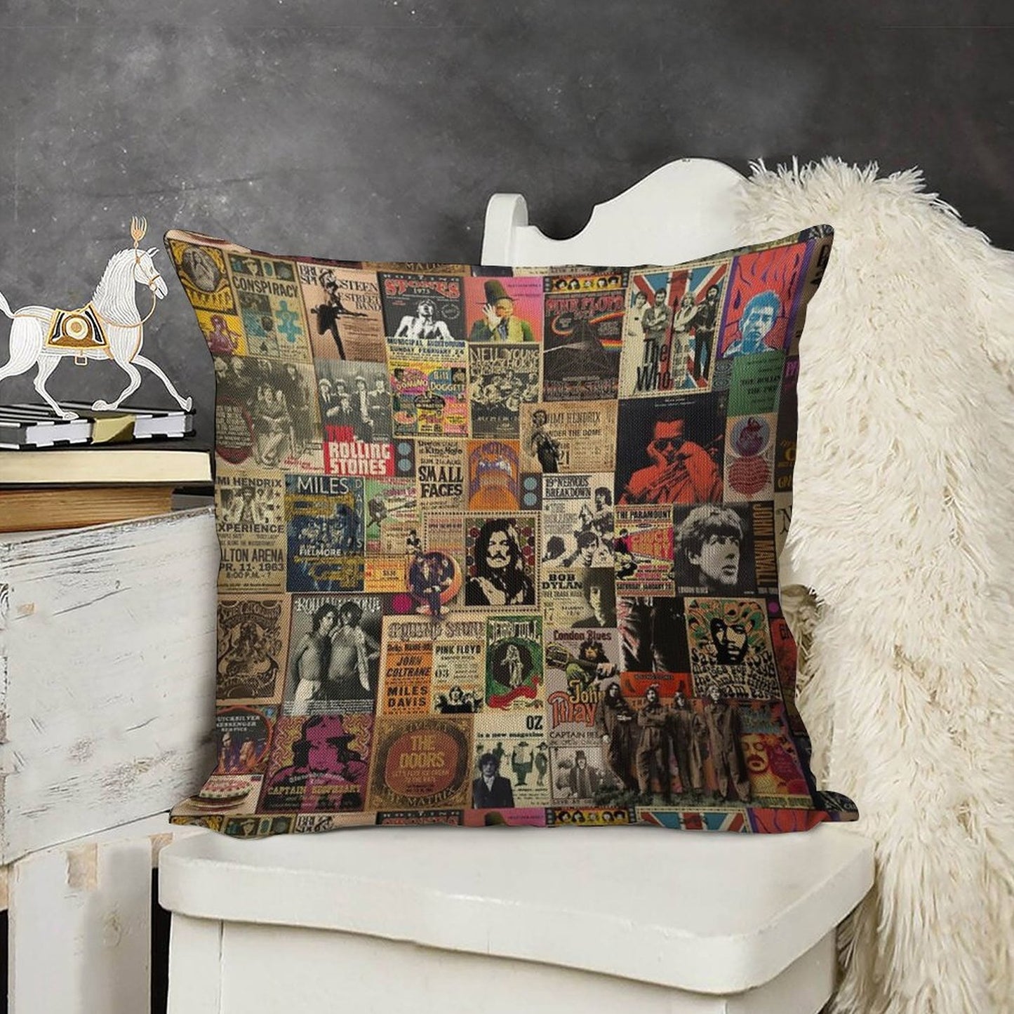 Rock N' Roll Stories Linen Throw Pillow Cover