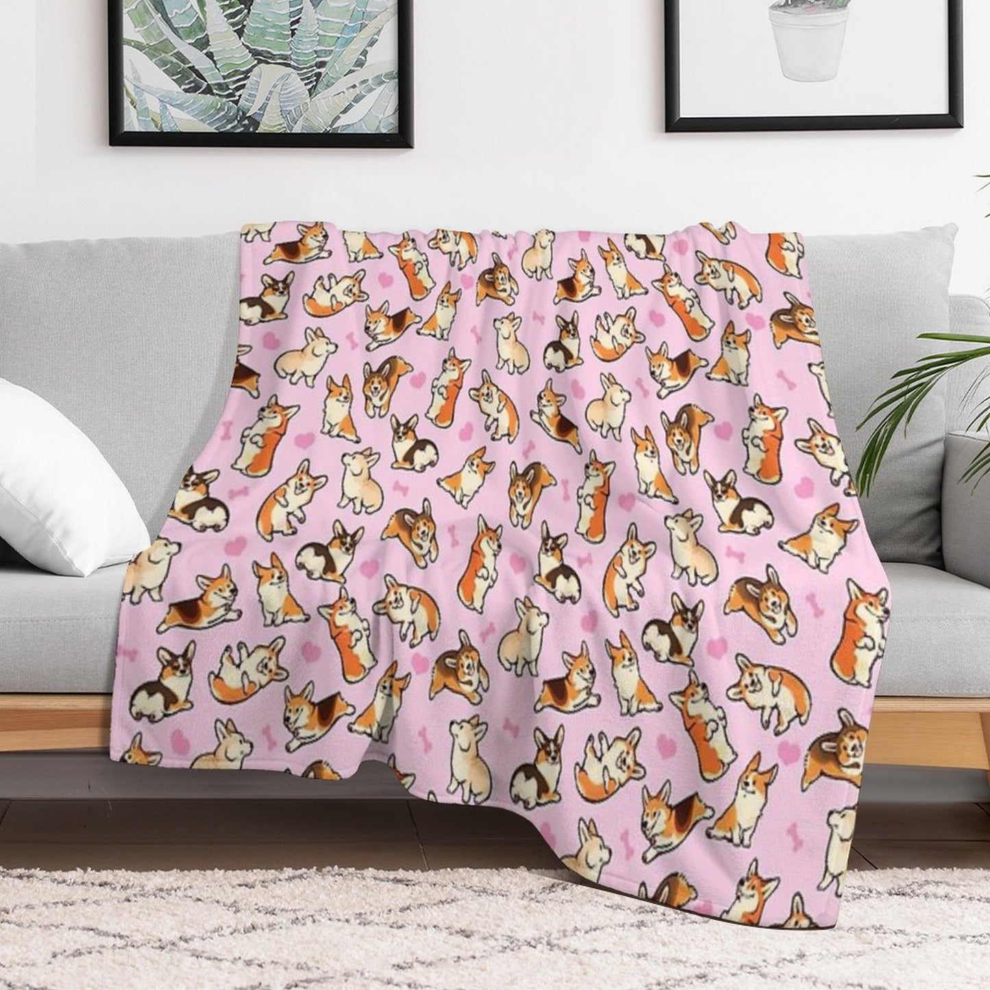 Lovey Corgis in Pink Throw Blanket