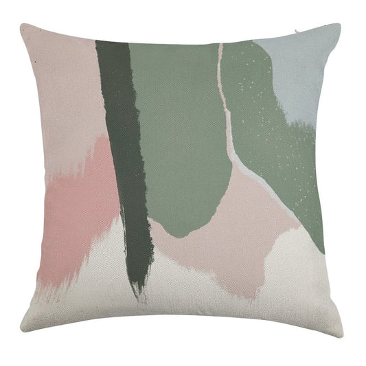 Abstract Art Paint Brush Strokes in Blush Pink & Sage Green Linen Throw Pillow Cover