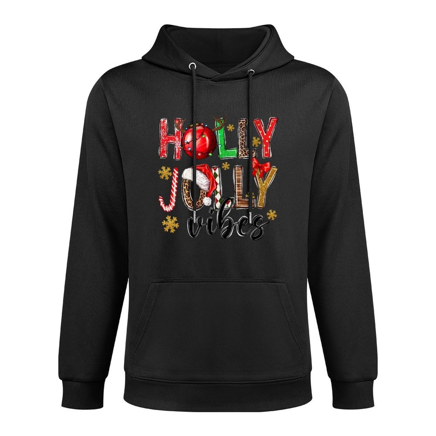 Womens Holly Vibes Jolly Christmas Santa Hat Western Leopard Pajama Casual Wear Hoodie