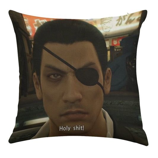 Yakuza Majima Holy Sht Linen Throw Pillow Cover