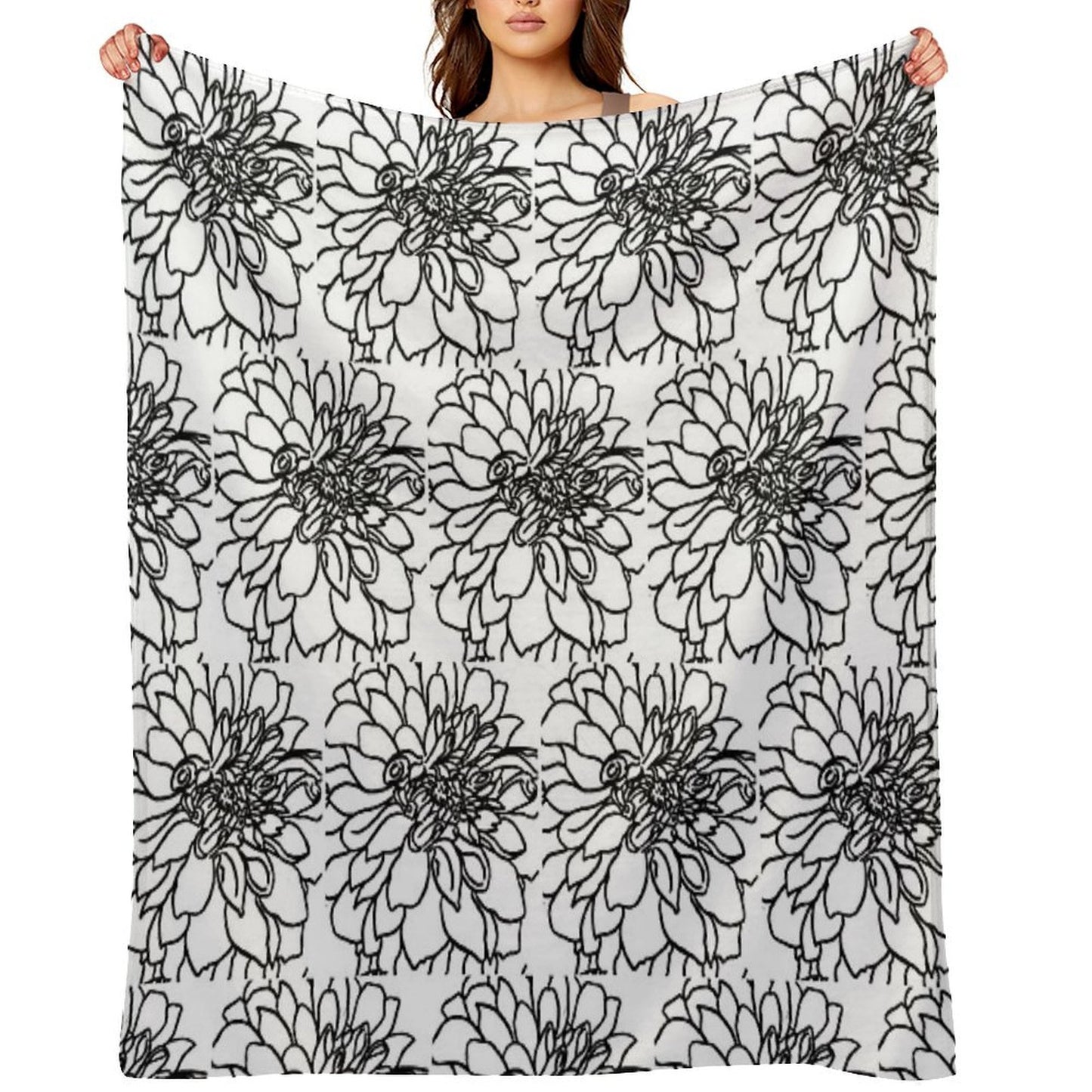 Black And White Dahlia with A Little Bee Throw Blanket