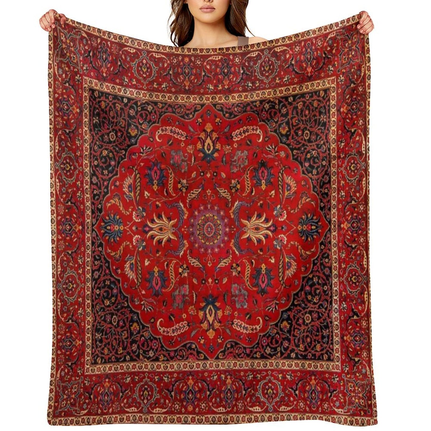 Red Persian Rug Throw Blanket