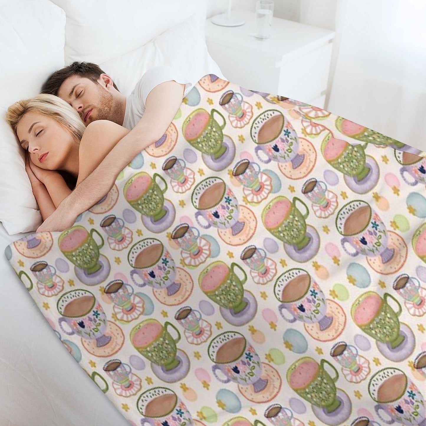 Fancy A Cup of Tea Watercolour Pattern Throw Blanket