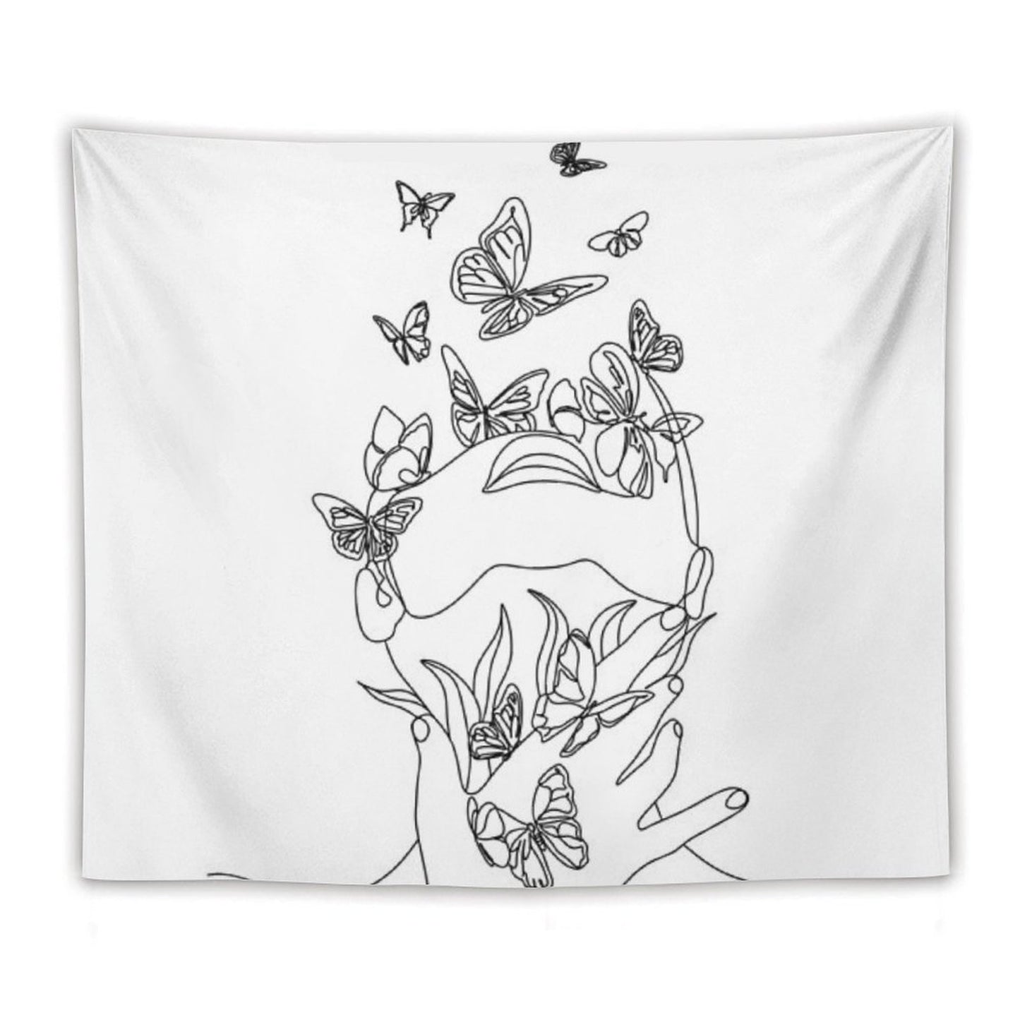 Abstract Face with Butterfly by One Line Drawing. Portrait Minimalistic Style. Botanical Print. Nature Symbol of Cosmetics. Mod Tapestry