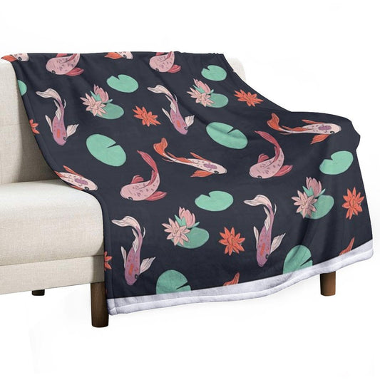 Koi Fish Oriental Design Throw Blanket