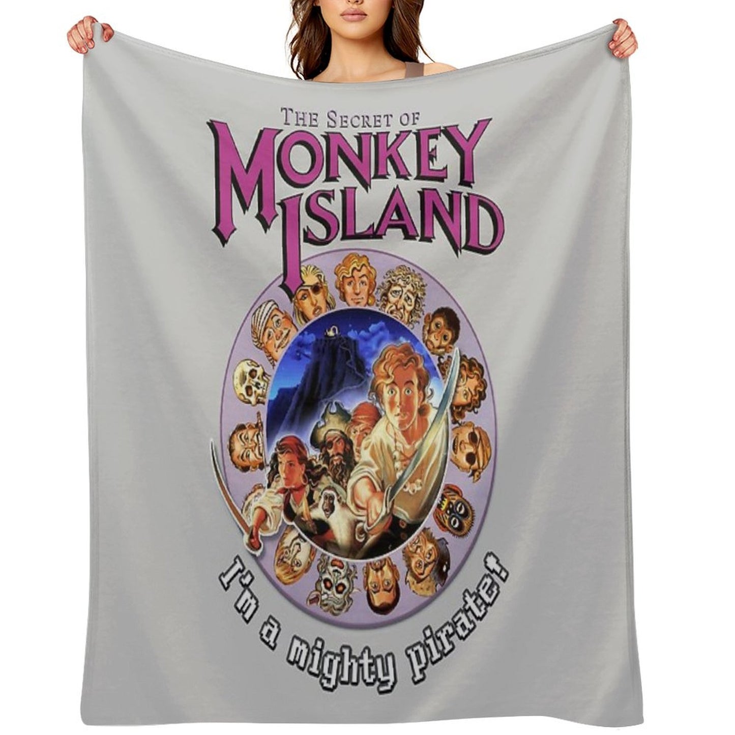 Secret of Monkey Island - I'M A MIGHTY PIRATE! Classic MS-DOS Point And Click Graphic Adventure Game! Throw Blanket