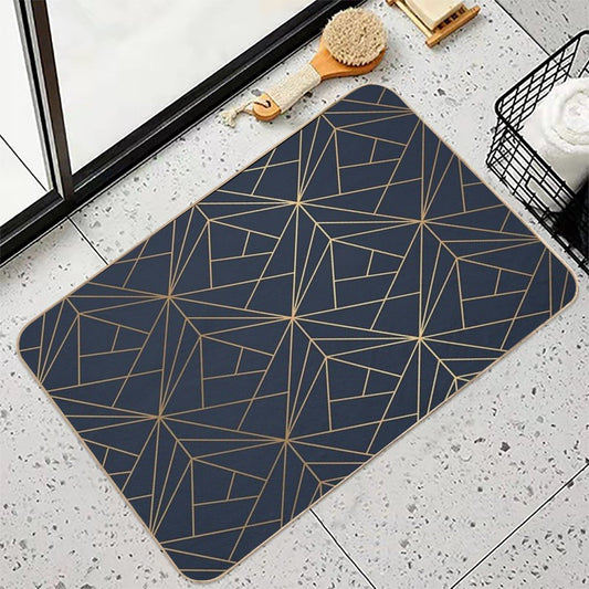 Elegant Geometric Copper Navy Blue Bath Mat