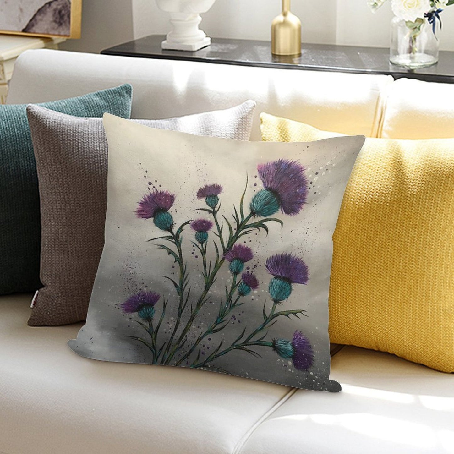 Scottish Traditional Purple Thistle Soft Durable Construction Throw Pillow
