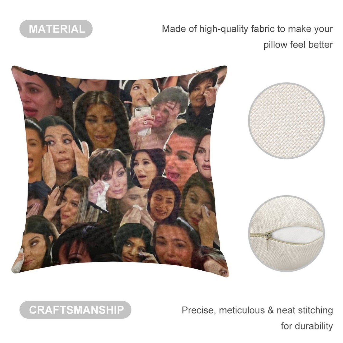 Kardashian's Crying Collage Linen Throw Pillow Cover