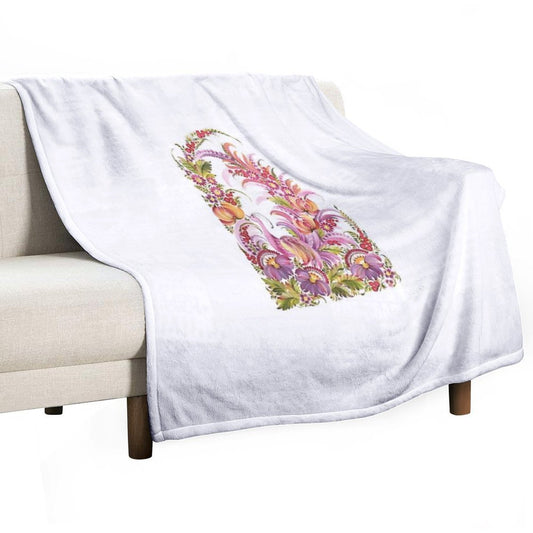 Pink Bird in Floral Bloom Throw Blanket