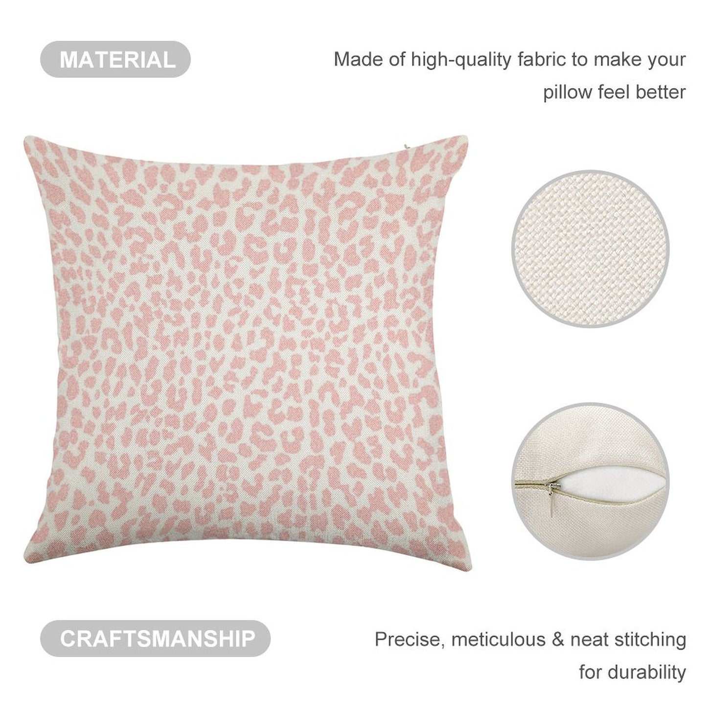 Pale Coral Leopard Linen Throw Pillow Cover