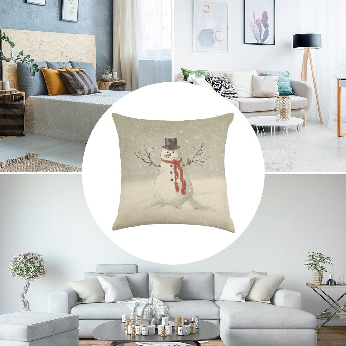 The Snowman Linen Throw Pillow Cover