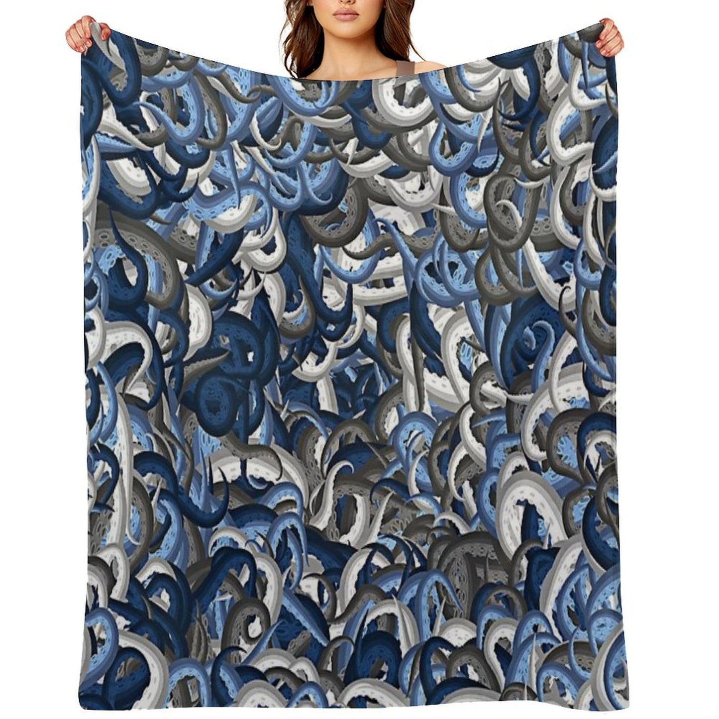 Blue Tentacles Camouflage Throw Blanket