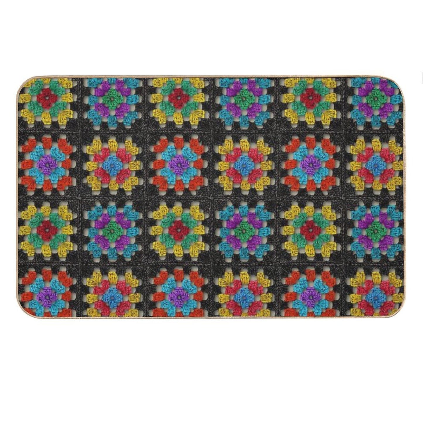 Granny Square Retro Crochet Afghan Blanket Bath Mat