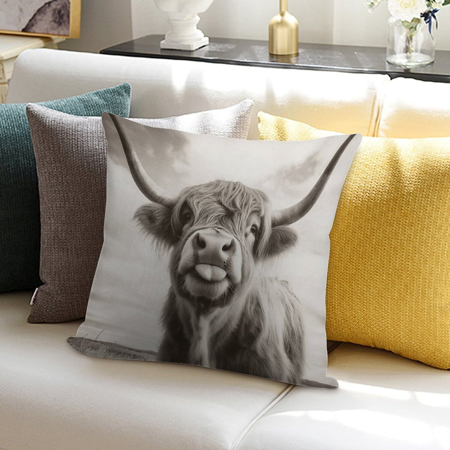 Cheeky Highland Cow Soft Bedroom Essential Throw Pillow