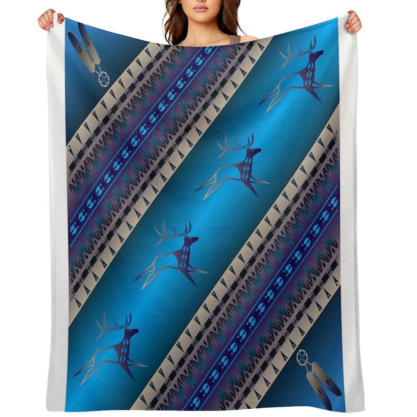 Elk Spirit (Blue) Throw Blanket