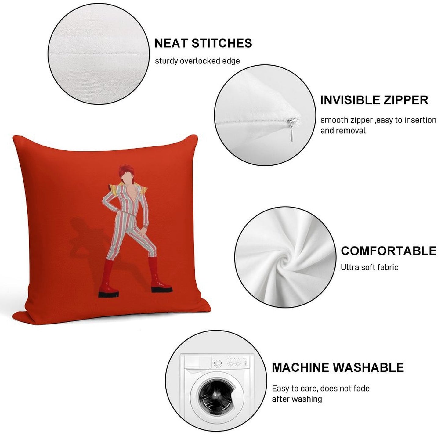 David Bowie - Ziggy Stardust Soft Fade-Resistant Throw Pillow