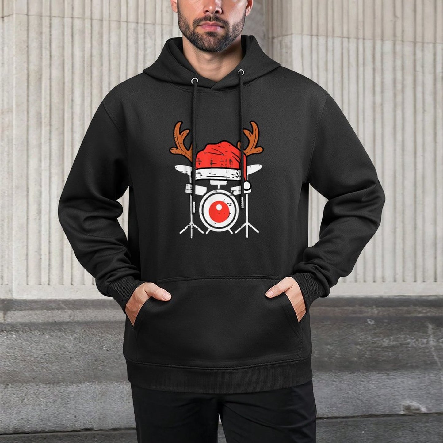 Drums Christmas Music Instrument Band Drummer Rock Xmas Shape Retention Hoodie