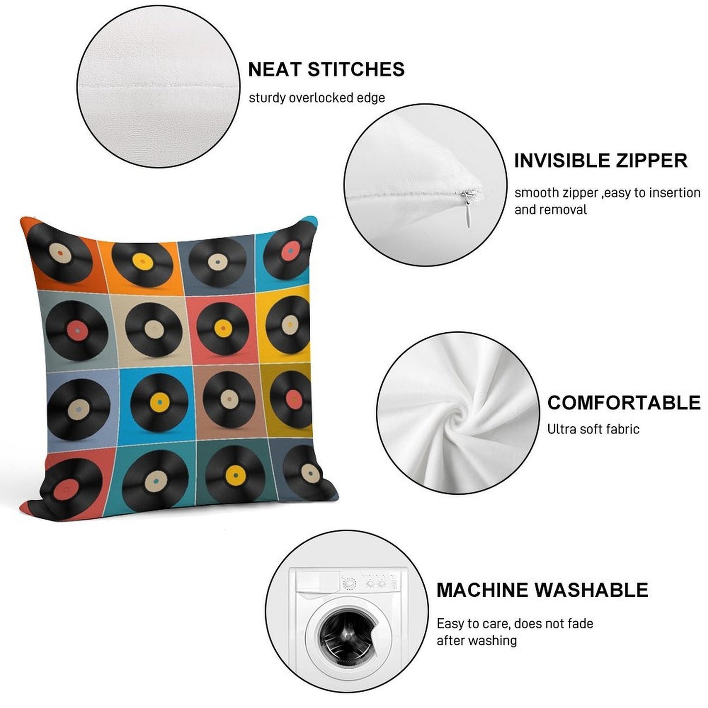 Album,Vinyl Record,Music Poster Soft Durable Construction Throw Pillow