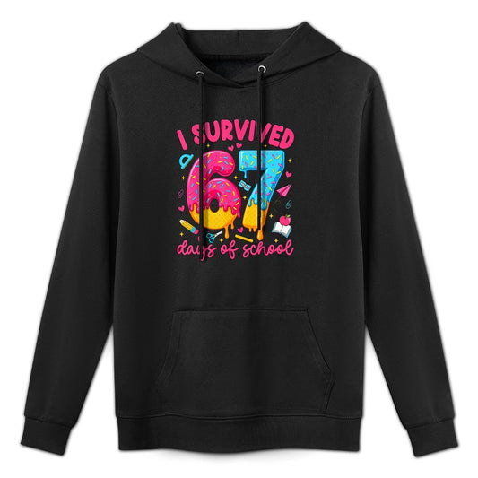I Survived 67 Days of School Funny Six Seven Teacher Kids Breathable Fabric Hoodie