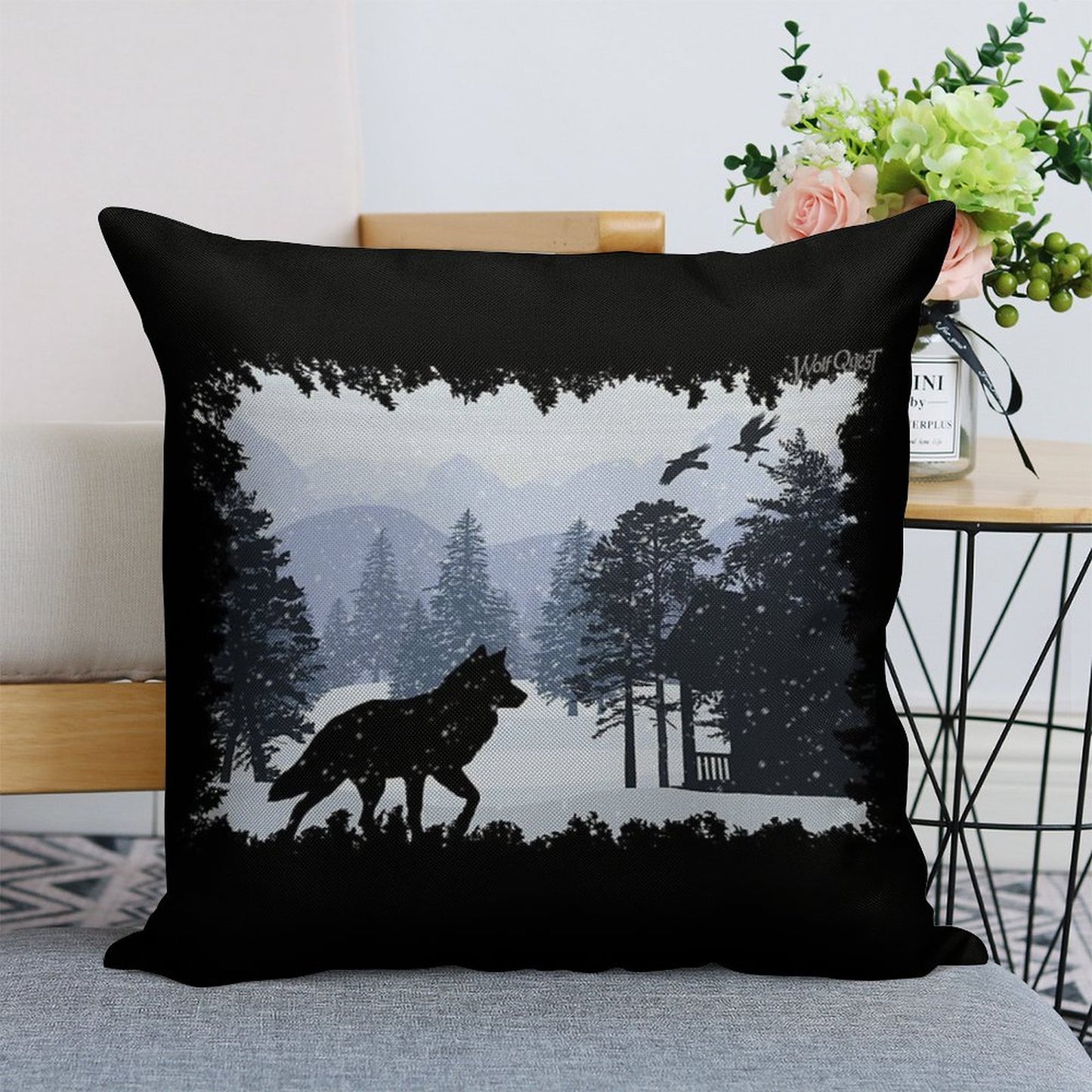 Snowy Cabin - WolfQuest Dream Linen Throw Pillow Cover