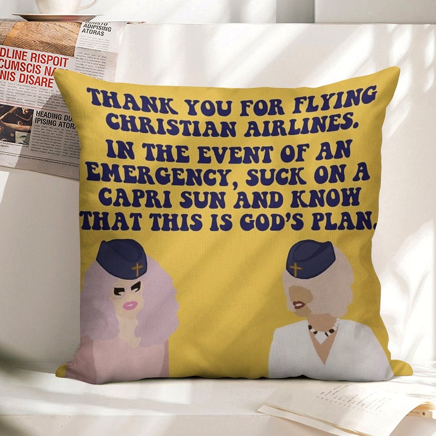 Trixie And Katya Christian Airlines Linen Throw Pillow Cover