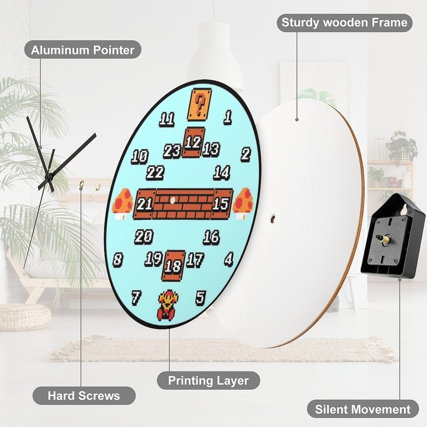 24 Hour Game Clock Wooden Wall Clock