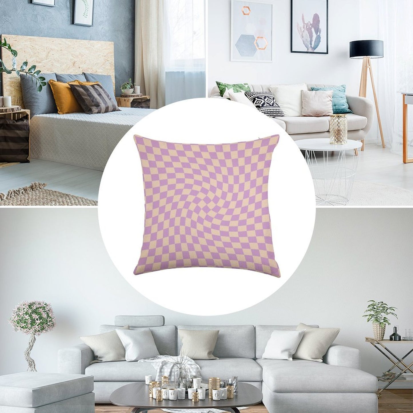 Check V - Lilac Twist Linen Throw Pillow Cover