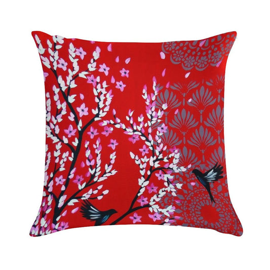 Red Cherry Blossom Soft Bedroom Essential Throw Pillow