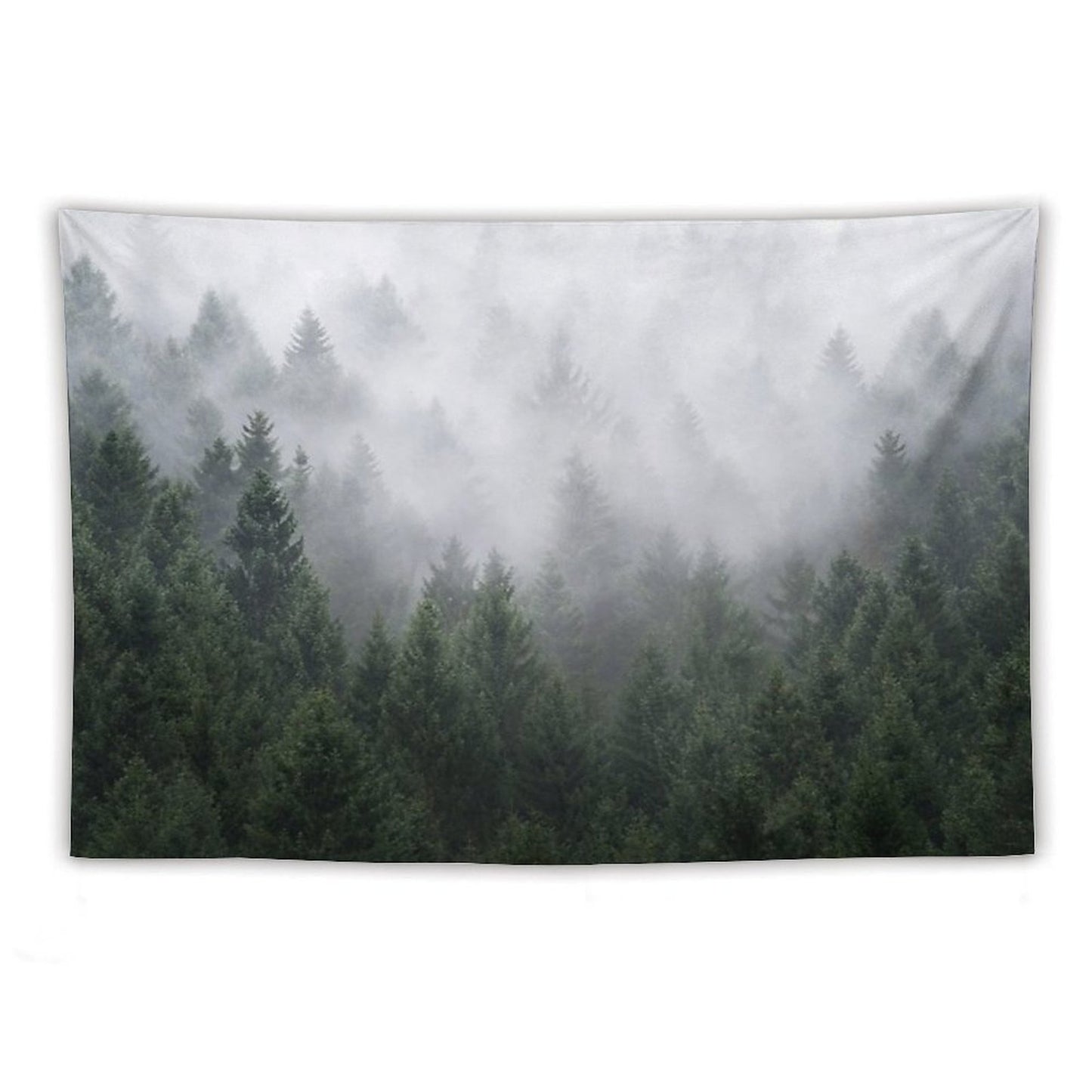 Home Is A Feeling Misty Retro Fall Wilderness Fairytale Evergreen Forest With Trees Covered In Magic Fog Season Tapestry