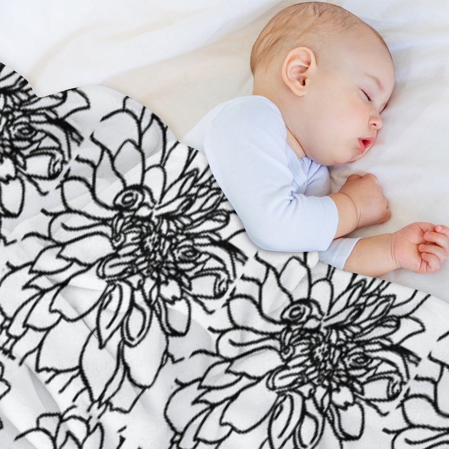 Black And White Dahlia with A Little Bee Throw Blanket