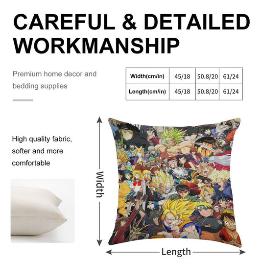 All Anime Characters Linen Throw Pillow Cover