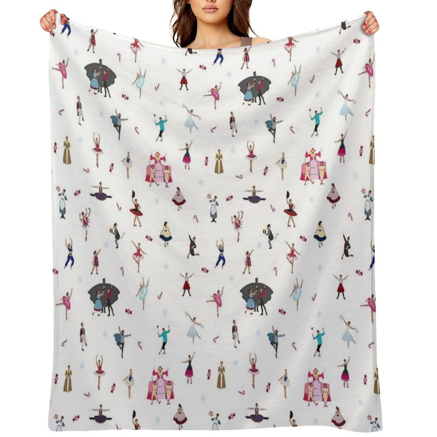 Nutcracker Ensemble - White Throw Blanket